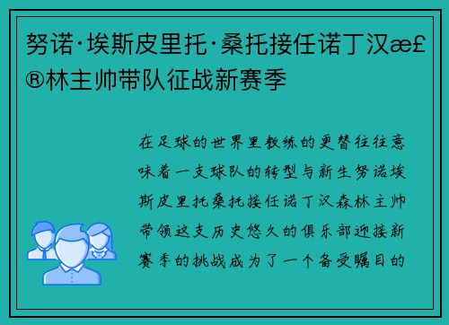 努诺·埃斯皮里托·桑托接任诺丁汉森林主帅带队征战新赛季 努诺·埃斯皮里托·桑托接任诺丁汉森林主帅带队征战新赛季